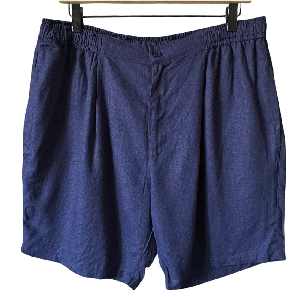boohooMAN Half & Half Waistband Slim Fit Pleat Linen Blend Shorts XL Navy NEW